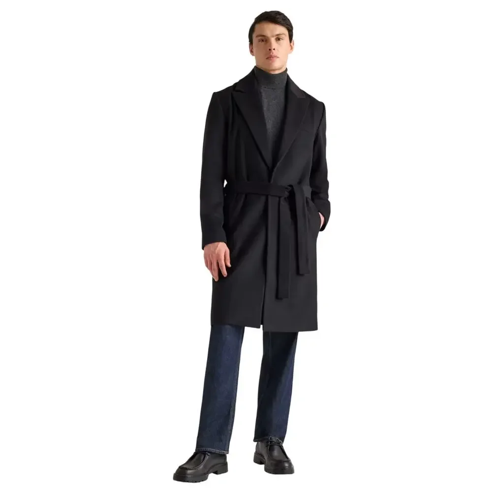 NWOT Quince Men's Italian Wool Belted Overcoat Black Size Large $200 5671